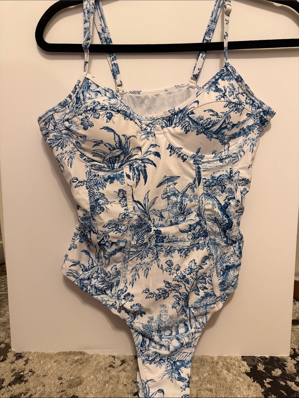 Blue and White One-Piece Swimsuit with cover up